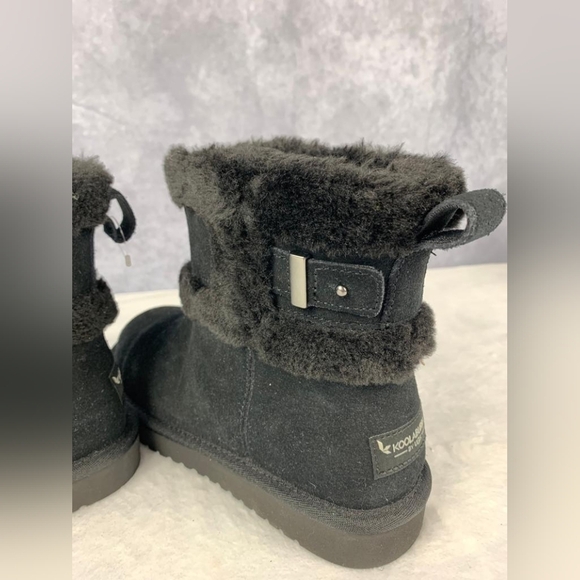 UGG Koolaburra Black Leather Sheepskin Lining Mid Calf Boots Size 7 - Picture 8 of 11